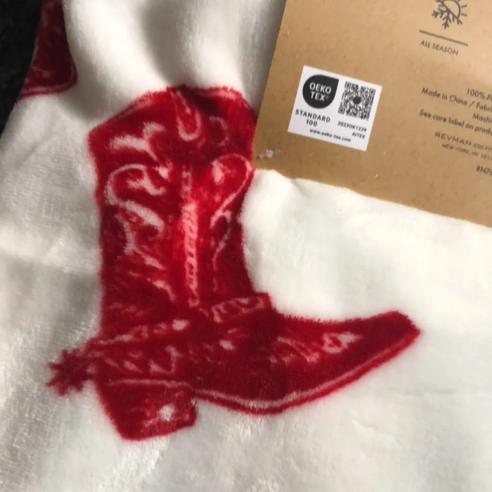 Wrangler Red and Blue Cowboy Boot and Hat Print Plush Throw